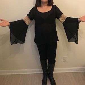 Black Bell Sleeve Top with Details on the Sleeves